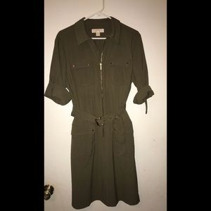 Michael Kors Olive Green Belted Dress